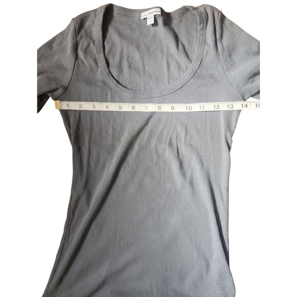 James Perse Ribbed Scoop Neck T-shirt Womens Size 2 Gray 3/4 Sleeve Neutral - Picture 7 of 8